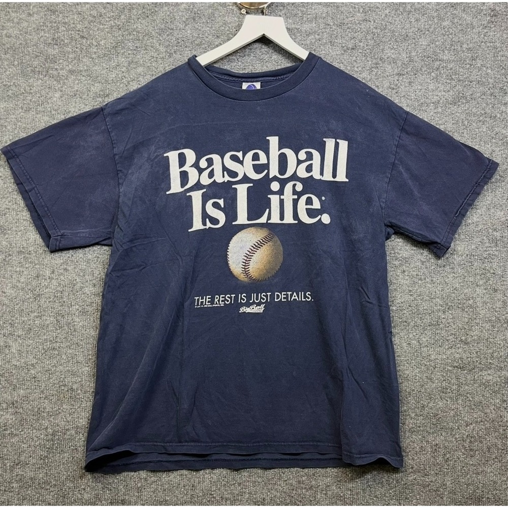 Delta T-Shirt Men XL Navy Blue Good Vintage Baseball Is Life Graphic Crewneck